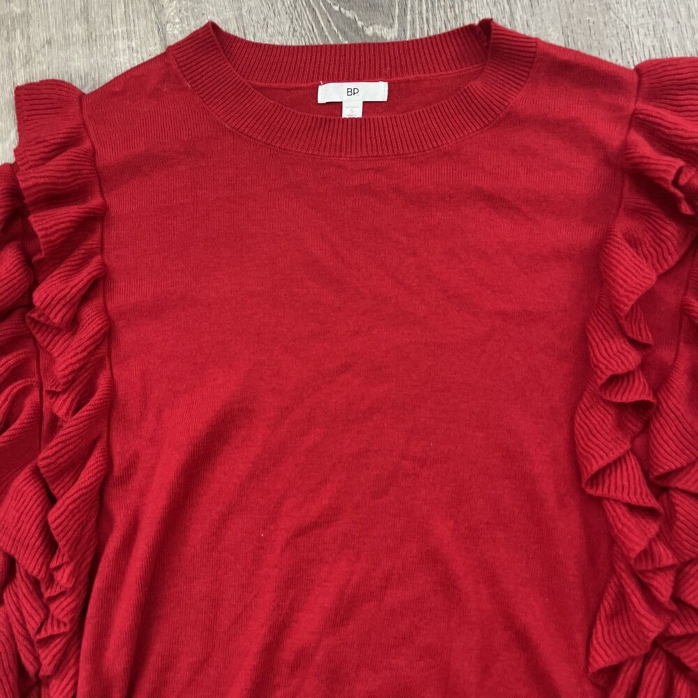 BP Women’s Red Ruffled Sweater Size Small - Picture 4 of 6